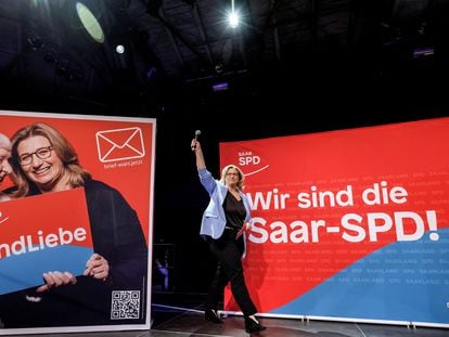 La candidata socialdemócrata en las elecciones del Sarre, Anke Rehlinger, este domingo en Saarbrucken.