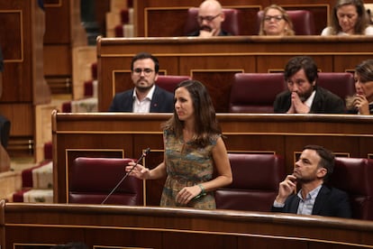 Ione Belarra, entonces portavoz parlamentaria de Unidas Podemos, interviene en el Congreso en 2019.