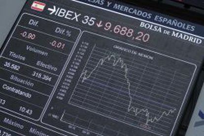 Imagen de la evoluci&oacute;n del Ibex, en la Bolsa de Madrid.
