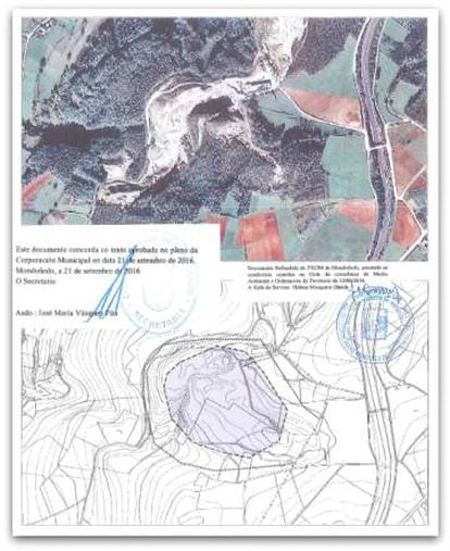 Documento recogido en el Plan General de Mondoñedo donde se delimitan la superficie del castro (en gris) y su perímetro de protección.