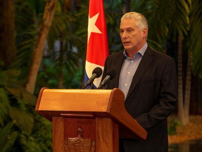 Miguel Díaz-Canel, presidente de Cuba, durante una comparecencia en La Habana, el pasado 8 de junio.