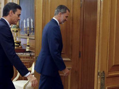 El presidente del Gobierno en funciones, Pedro Sánchez, este martes a su llegada a la reunión con Felipe VI.