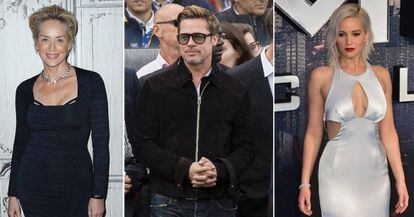 De izquierda a derecha: Sharon Stone, Brad Pitt y Jennifer Lawrence.