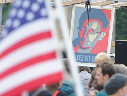 Manifestaci&oacute;n en apoyo de Snowden, el 4 de julio en Berl&iacute;n.