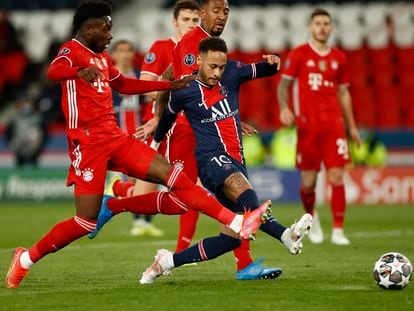 Neymar, en los cuartos de final de la Champions League entre el PSG y el Bayern de Múnich.