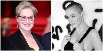 Las actrizce Meryl Streep y, a la derecha, Rose McGowan. 