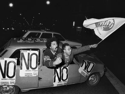 Manifestación anti OTAN, en Madrid, 1986, el día de cierre de campaña del referéndum para la incorporación de España a la Alianza.