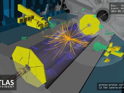 Registro de una colisión de partículas en el detector ATLAS del acelerador LHC el pasado 21 de mayo de 2015.