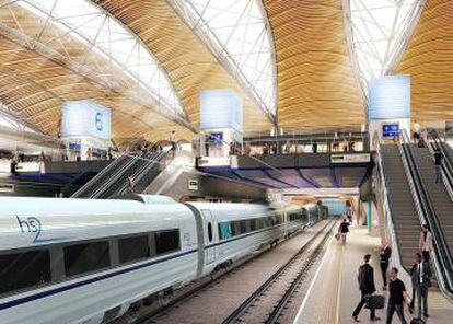 Maqueta de una de las estaciones del futuro tren de alta velocidad HS2, proyectado en Reino Unido.