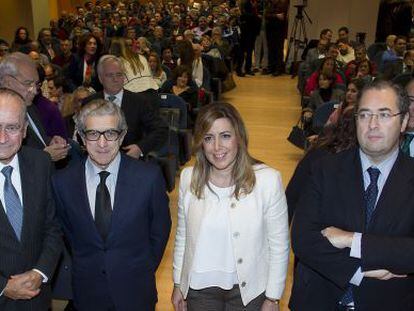 El alcalde de M&aacute;laga, Francisco de la Torre, el presidente de Unicaja, Braulio Medel, la presidenta de la Junta, Susana D&iacute;az, y el director de la Cadena SER, Antonio Hern&aacute;ndez-Rodicio.