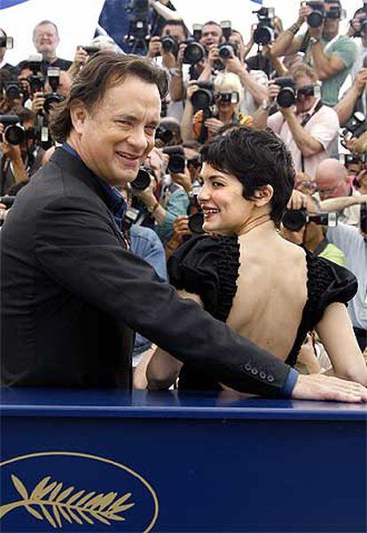 Tom Hanks y Audrey Tatou, ayer en el Festival de Cannes.
