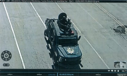 One of the vehicles used by the Tamaulipas police, captured by a security camera on January 22, 2021.