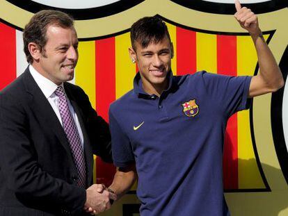 Rosell y Neymar el día de su presentación como azulgrana.