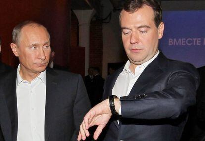 Putin y Medvedev, el jueves, en un acto electoral.