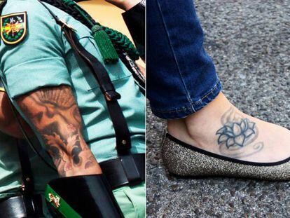 A la izquierda, tatuaje de un legionario. A la derecha, tatuaje de una aspirante excluida de las pruebas de psicología.