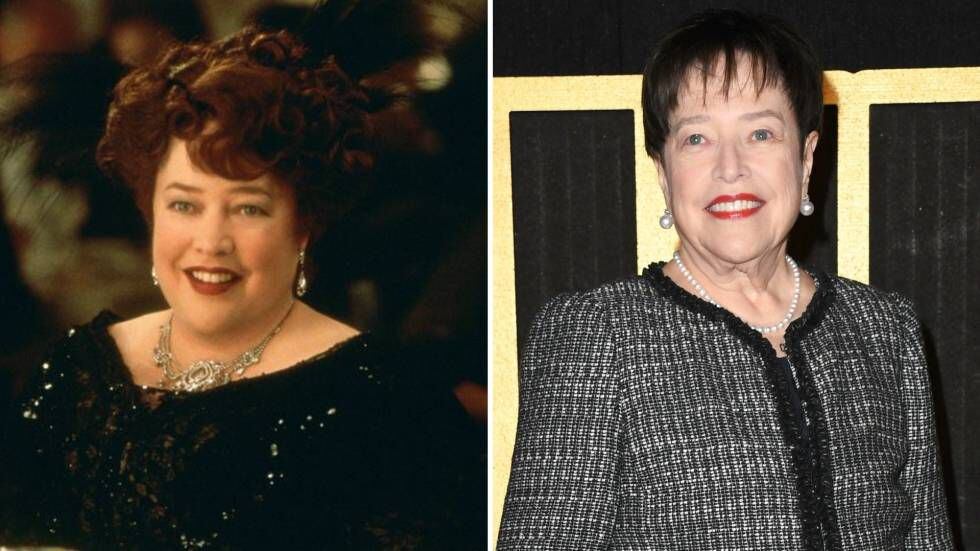 Kathy Bates, en 'Titanic' y en un acto en 2018.