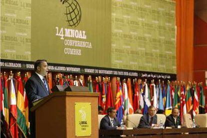 El canciller cubano Felipe Pérez Roque durante su intervención hoy en la inauguración de la reunión en La Habana de expertos de la XIV Cumbre del Movimiento de Países No Alineados.