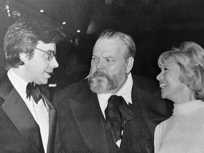Peter Bogdanovich, Orson Welles y Dinah Shore, en 1975.