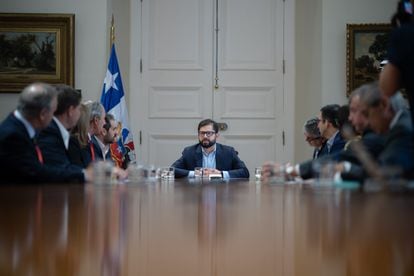 Gabriel Boric, durante una reunión con el principal gremio de empresarios del país en Santiago de Chile, el 14 de marzo de 2023.