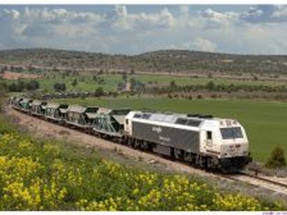 Convoy de mercanc&iacute;as de Renfe.