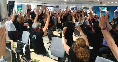 Asamblea de trabajadores de RTVE en Torrespaña. 