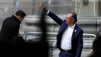 Gustavo Petro a su llegada a la ceremonia para conmemorar el 50 aniversario del golpe de Estado en Chile, en el palacio de La Moneda de Santiago, el 11 de septiembre 2023.
