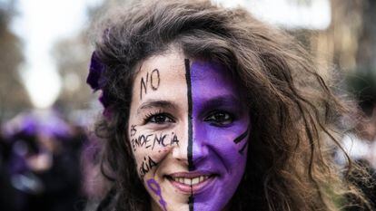 Una joven, en la manifestación del pasado 8-M en Madrid.