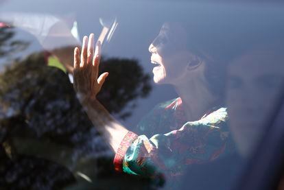 Isabel Preysler, mother of the bride, at the entrance to the El Rincón farm, in Aldea del Fresno, this Saturday, July 8.