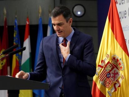 El presidente del Gobierno, Pedro Sánchez, ayer durante un acto en Madrid. 