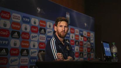Messi, el viernes en rueda de prensa en Nueva Jersey.