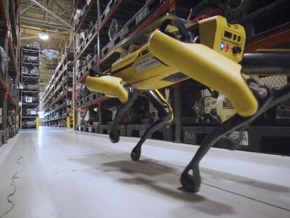 Boston Dynamics' dog-like robot Fluffy uses lasers to scan the Ford Van Dyke Transmission Plant to help engineers come up with a computer-aided design plan to retool the plant in Sterling Heights, Michigan, U.S., in this undated handout photo. Ford Motor Company/Handout via REUTERS THIS IMAGE HAS BEEN SUPPLIED BY A THIRD PARTY. NO RESALES. NO ARCHIVES