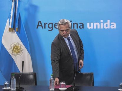 El presidene Alberto Fernández durante el anuncio, el viernes pasado de una subida de las pensiones. 