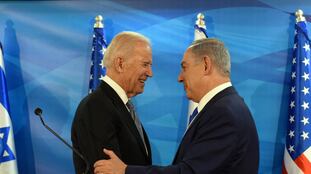 Joe Biden, entonces vicepresidente de EE UU, y el primer ministro Benjamín Netanyahu, en 2016 en Jerusalén.