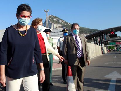 La ministra de Asuntos Exteriores Unión Europea y Cooperación, Arancha González Laya, durante la visita de dos días que realiza al Campo de Gibraltar.