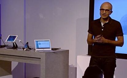 Nadella, durante su primera conferencia como jefe m&aacute;ximo de Microsoft.