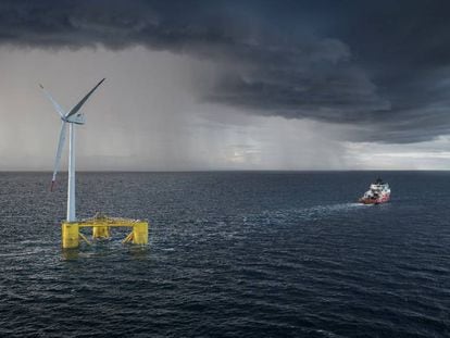 Instalación flotante y turbina de 2 MW recién implantadas por ACS 15 kilómetros mar adentro de la ciudad escocesa Aberdeen.