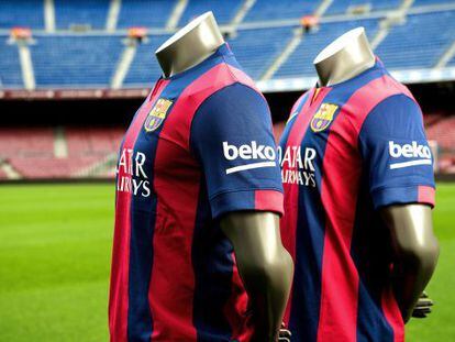 La equipaci&amp;oacute;n del Barcelona con el nuevo patrocinador.