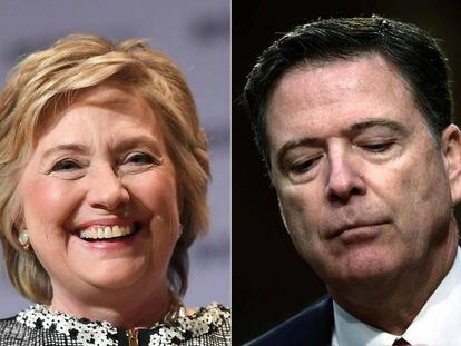 Combinación de imágenes de Hillary Clinton y James Comey
