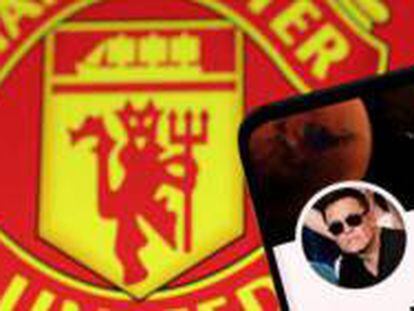 Escudo del Manchester United y cuenta de Twitter de Musk.
