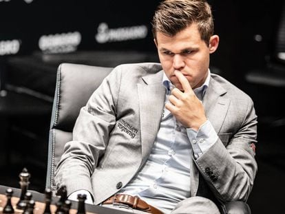 Magnus Carlsen, durante el Campeonato del Mundo de 2018 en Londres contra Caruana