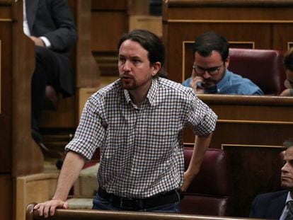 Pablo Iglesias, durante el pleno para la segunda votación de investidura de Pedro Sánchez, el pasado día 25.