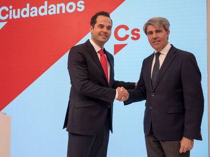 Ignacio Aguado con Ángel Garrido en la sede de Ciudadanos.