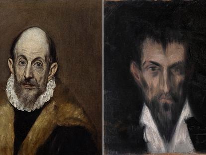 A la izquierda, un autorretrato del Greco, fechado entre 1590 y 1600. A la derecha, un retrato del Greco por Picasso realizado en 1899.