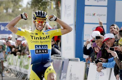 Contador, tras vencer en la 4º etapa de la Vuelta al Algarve de 2014.