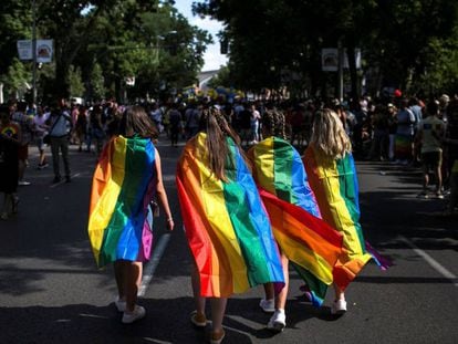 Asistentes a la manifestación del Orgullo en Madrid el pasado 7 de julio. 