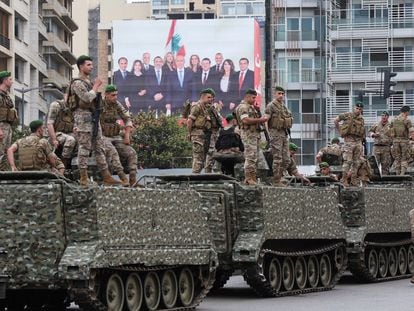 Soldados libaneses se despliegan ante la elecciones del domingo, el sábado en Beirut.