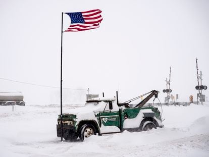 Una escena de la tormenta invernal en Le Mars, Iowa, el 12 de enero 2024.