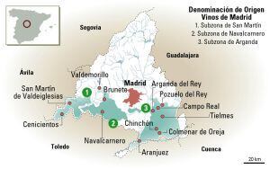 Mapa de la denominación de origen Vinos de Madrid.