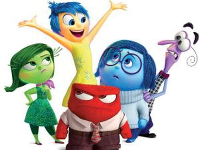 De izquierda a derecha, los personajes que representan las emociones: Asco, Alegr&iacute;a, Ira (rojo), Tristeza y Miedo.