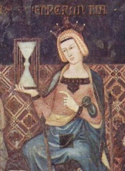 Una de las imágenes más antiguas del reloj de arena está en este cuadro, 'Templanza', de Ambrogio Lorenzetti (1338).